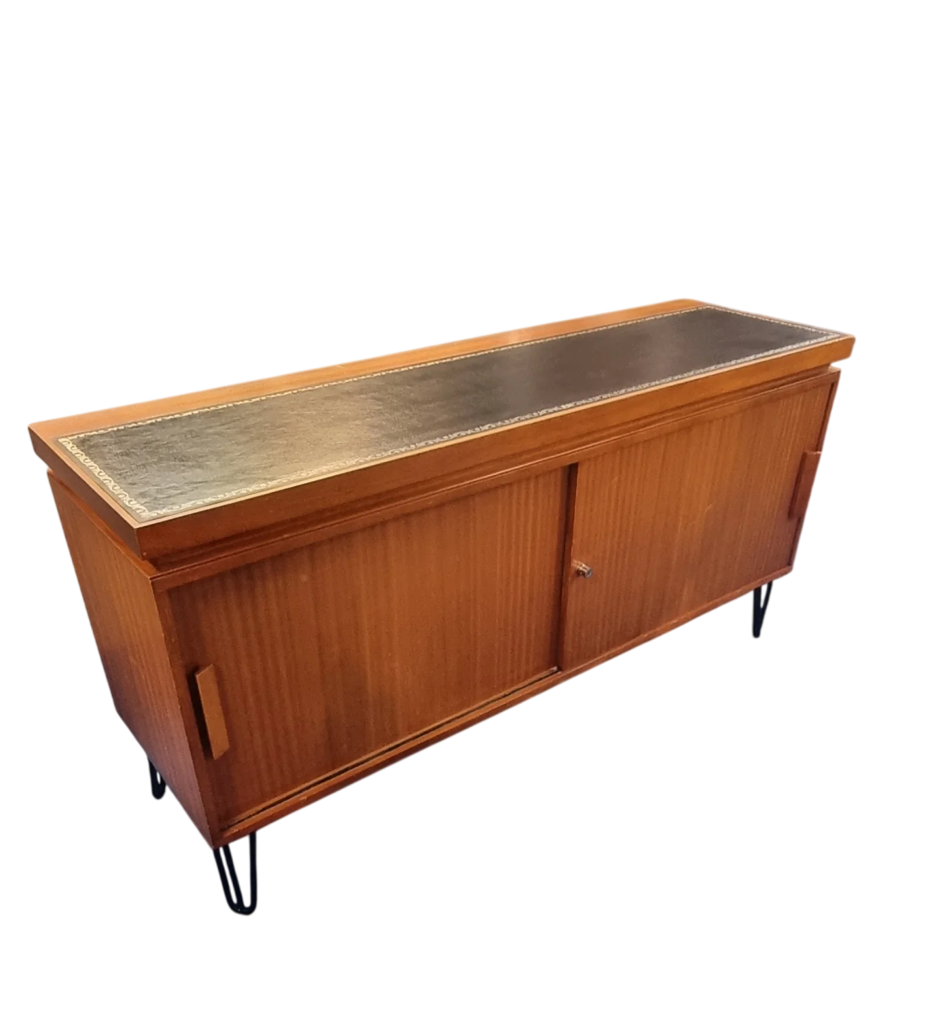 1974 Vintage Sapele Executive Credenza - Leather Inlay Top & Fully Finished Back