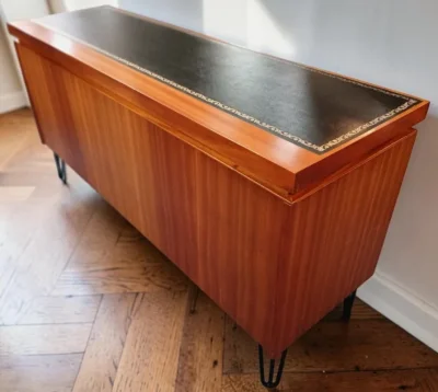 1974 Vintage Sapele Executive Credenza - Leather Inlay Top & Fully Finished Back — image 2