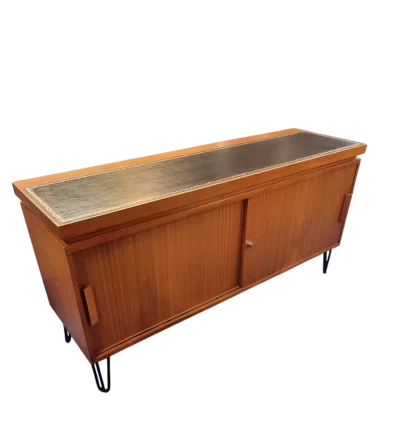 1974 Vintage Sapele Executive Credenza - Leather Inlay Top & Fully Finished Back on Furnish Well