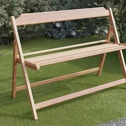 Natural Wood Folding Two-Seater Garden Bench with Slatted Seat