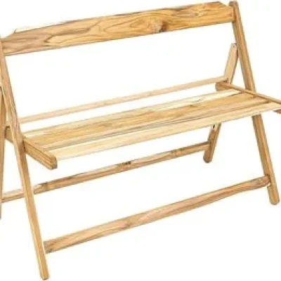 Natural Wood Folding Two-Seater Garden Bench with Slatted Seat — image 3