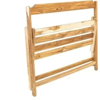 Natural Wood Folding Two-Seater Garden Bench with Slatted Seat — image 2