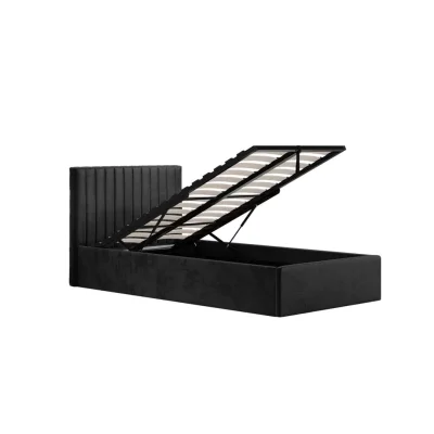 3FT Black Velvet-Style Ottoman Storage Bed Frame with Channelled Headboard — image 4