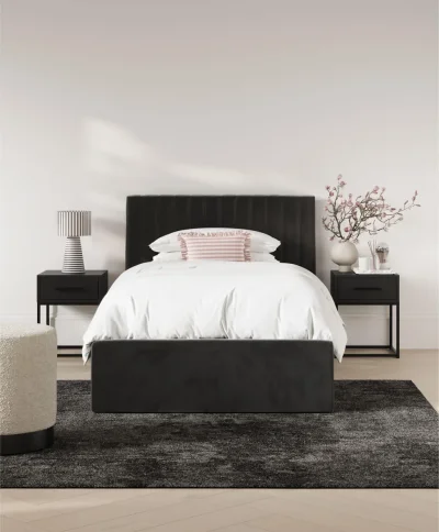 3FT Black Velvet-Style Ottoman Storage Bed Frame with Channelled Headboard — image 2