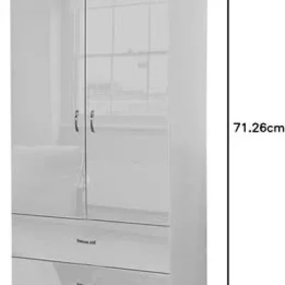 Contemporary White Mirrored Double Wardrobe with Three Drawers — image 3