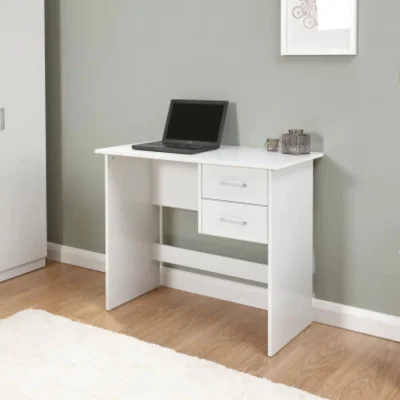 White two-drawer writing desk — image 2