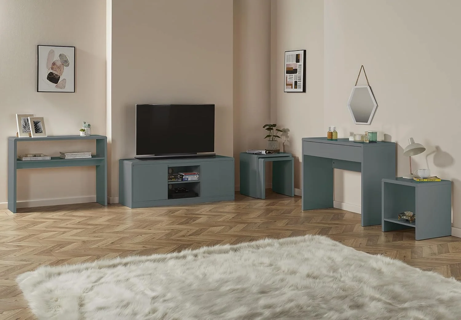 Contemporary Gloss Grey Dressing Table with Full-Width Drawer, 98cm