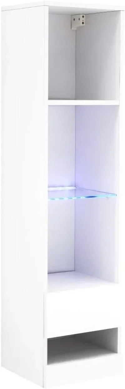 Slim White Wall-Mounted Display Cabinet with Blue LED Glass Shelf