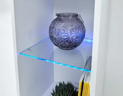 Slim White Wall-Mounted Display Cabinet with Blue LED Glass Shelf — image 4