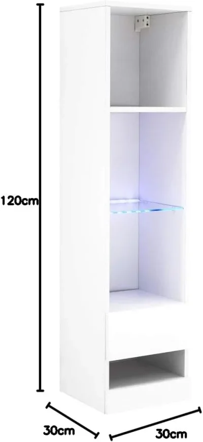 Slim White Wall-Mounted Display Cabinet with Blue LED Glass Shelf — image 2