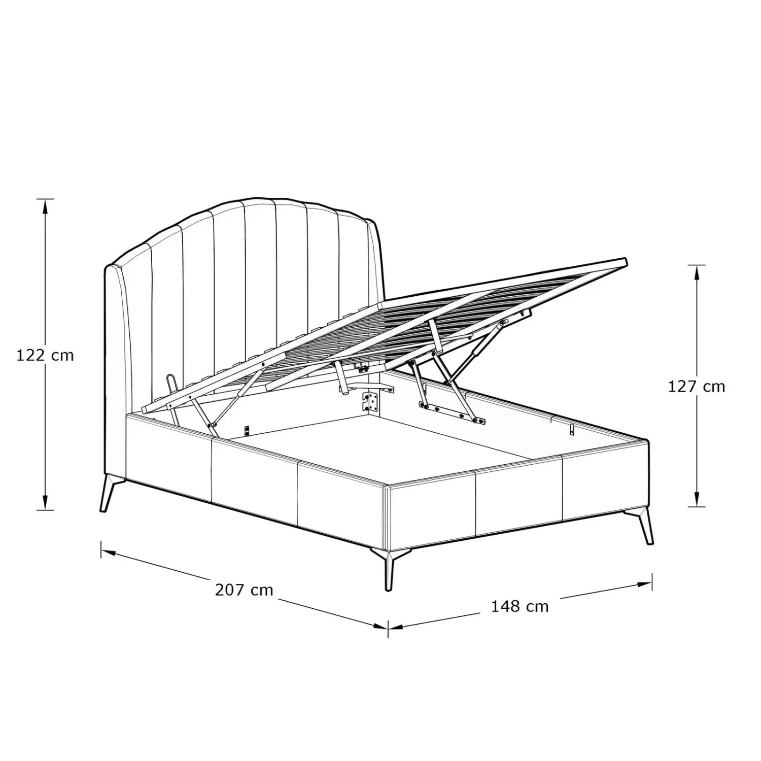 Cream Upholstered Ottoman Storage Bed with Channelled Headboard