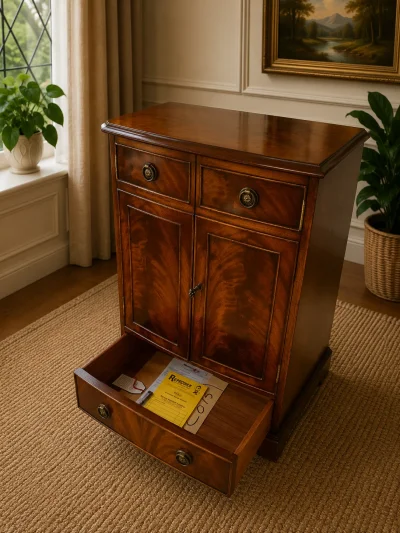 Bevan Funnell Reprodux Regency Style Flame Mahogany Bow Front Storage Cabinet — image 9