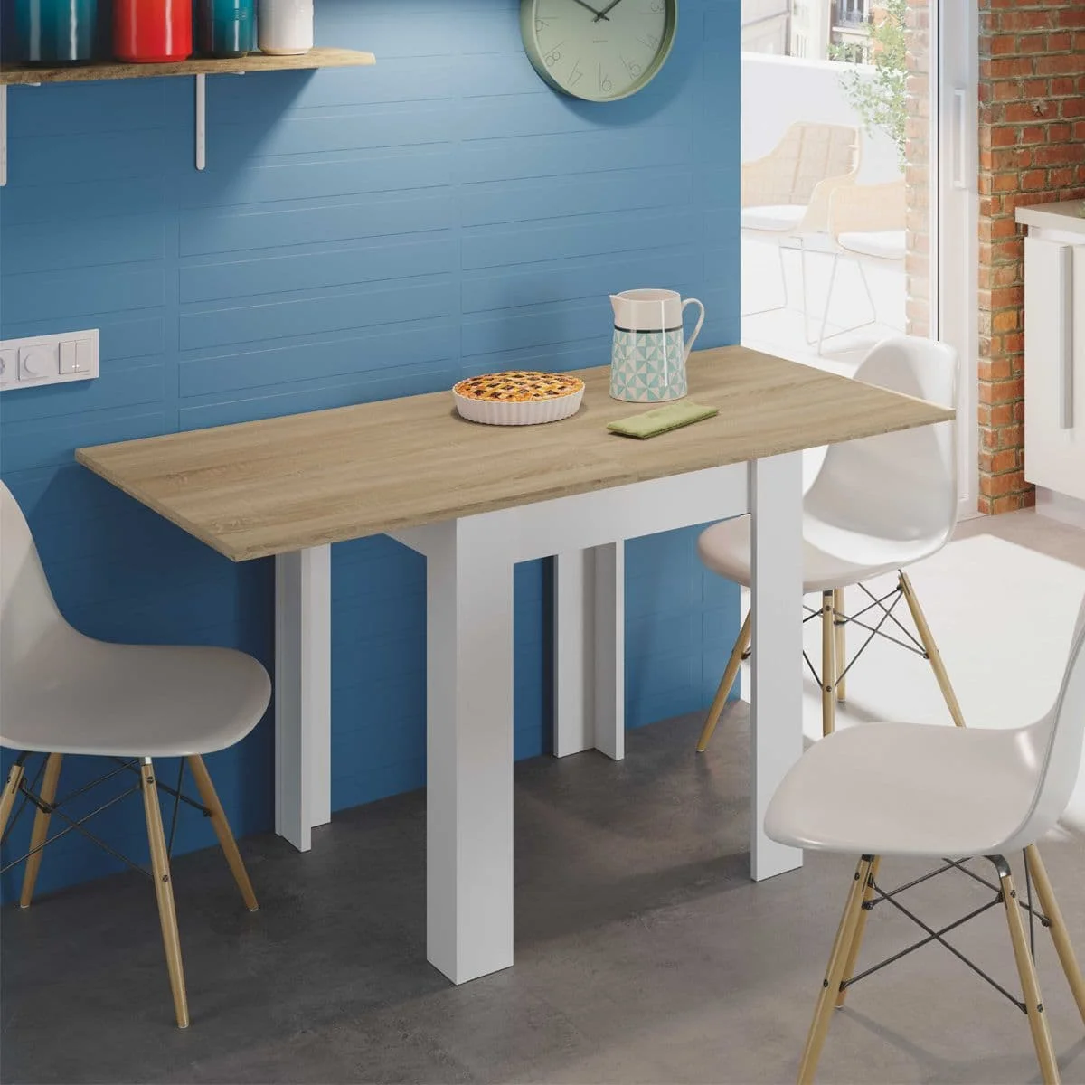 Modern Extendable Dining Table White and Light Oak