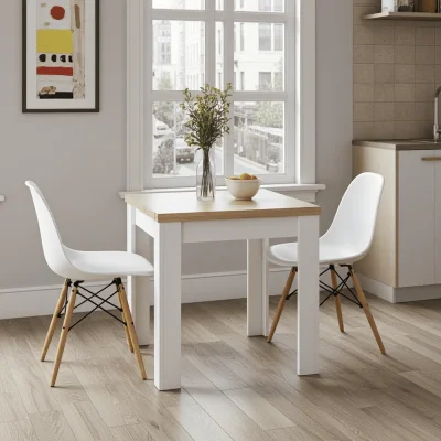 Modern Extendable Dining Table White and Light Oak — image 4