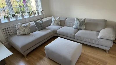 Natuzzi Corner Sofa with Ottoman – Breeze Silver – Excellent Condition — image 6
