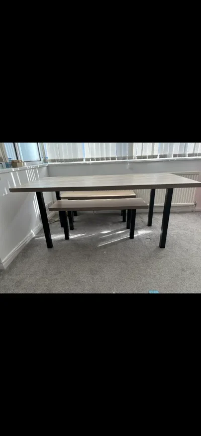 Modern Light Oak-Effect Dining Table and Matching Bench with Black Legs on Furnish Well