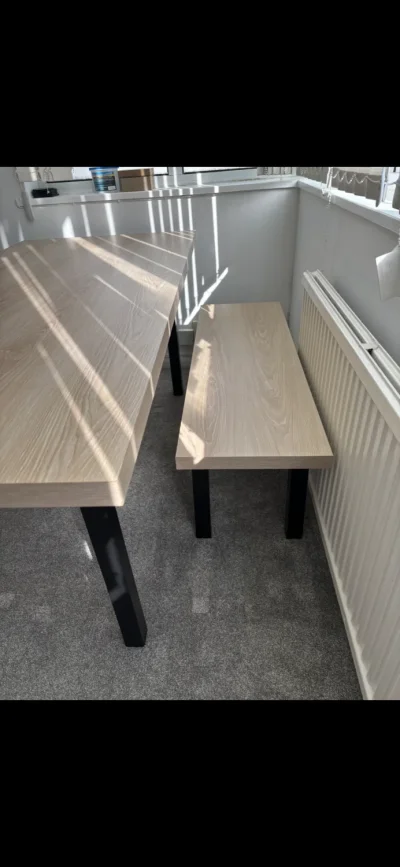 Modern Light Oak-Effect Dining Table and Matching Bench with Black Legs — image 2