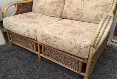 Bamboo Two-Seater Conservatory Sofa with Floral Cushions — image 2