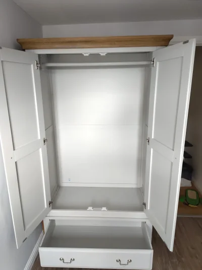 Light Grey Double Wardrobe with Oak-Effect Top and Lower Drawer on Furnish Well