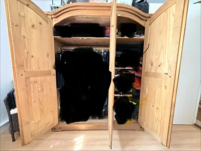 Matching pine triple wardrobe and five-drawer chest of drawers set — image 2
