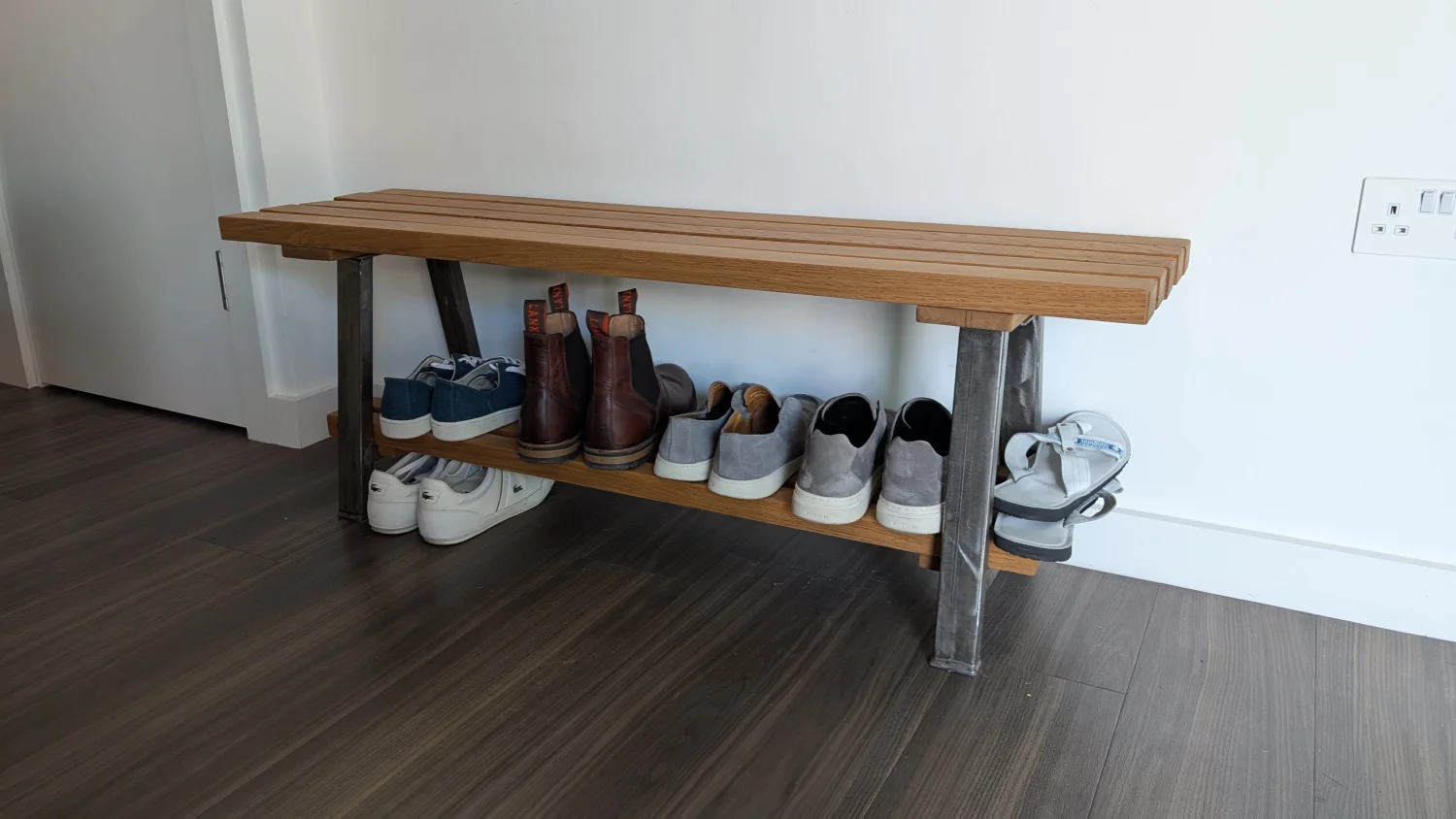 Cottage Beams Contemporary Oak Bench With Industrial Legs