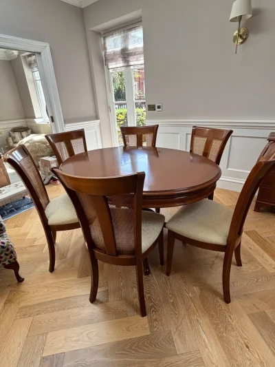 Vintage Anjou Oval Cherrywood Extending Table with 6 Cane-Back Chairs — image 4