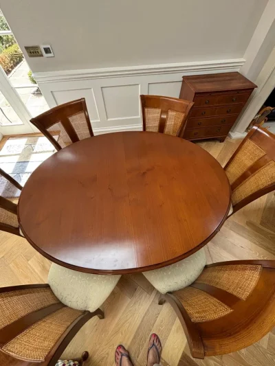Vintage Anjou Oval Cherrywood Extending Table with 6 Cane-Back Chairs on Furnish Well