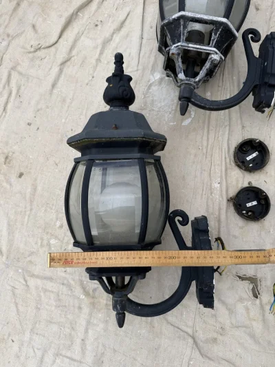 12 Vintage Black Cast Metal Exterior Wall Lanterns with Glass — image 6