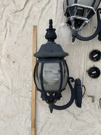12 Vintage Black Cast Metal Exterior Wall Lanterns with Glass — image 4