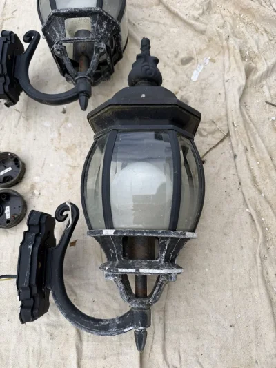 12 Vintage Black Cast Metal Exterior Wall Lanterns with Glass — image 2