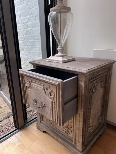French Style Ornate Carved Bedside Table — image 4
