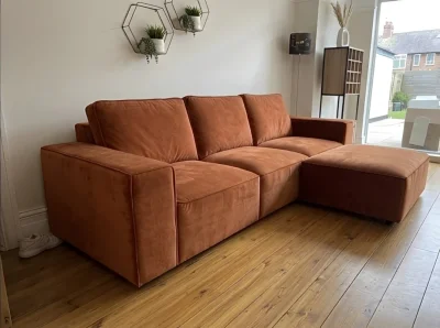 Burnt Orange 3 Seater Sofa With Pouffe/Footstool — image 4