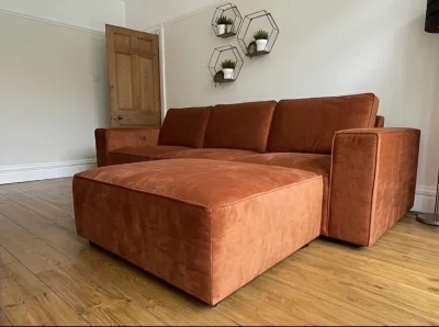 Burnt Orange 3 Seater Sofa With Pouffe/Footstool — image 3
