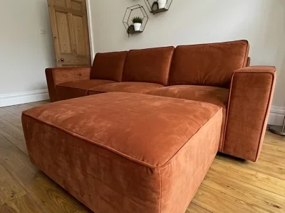 Burnt Orange 3 Seater Sofa With Pouffe/Footstool — image 2