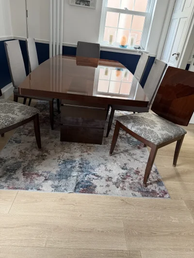Italian Walnut Gloss Extending Dining Room Table with 8 chairs + 2 Carvers & Sideboard — image 2