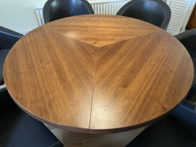 Skovby Round walnut-tone extendable pedestal dining table with radial veneer top