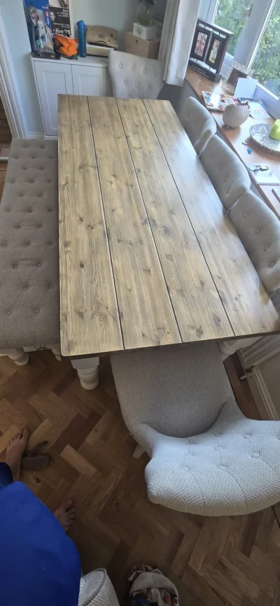 7Ft Oak dining table with 5 chairs and bench — image 2