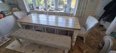 7Ft Oak dining table with 5 chairs and bench on Furnish Well