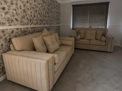 Cream upholstered 3-seater sofa and 2-seater loveseat set