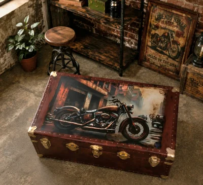 Restored Storage Trunk – Hand-Decorated Decoupage Motorcycle Design — image 3