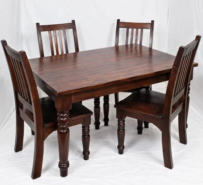 Dark Hardwood Dining Table & 4 Matching Chairs – Indian Style – Excellent Solid Construction on Furnish Well