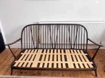 Vintage Designer Ercol Dark Wood Three-Piece Sofa Suite- Sofa + Two Armchairs — image 5