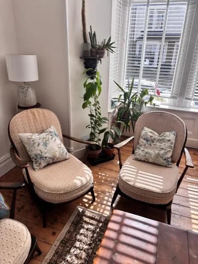 Vintage Designer Ercol Dark Wood Three-Piece Sofa Suite- Sofa + Two Armchairs — image 2