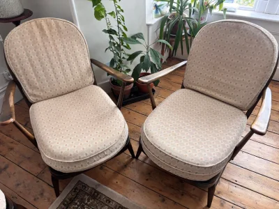 Vintage Designer Ercol Dark Wood Three-Piece Sofa Suite- Sofa + Two Armchairs — image 6