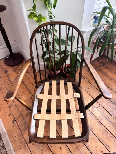 Vintage Designer Ercol Dark Wood Three-Piece Sofa Suite- Sofa + Two Armchairs — image 3