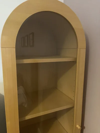 Tall arched glazed display cabinet in light beech-effect finish — image 3