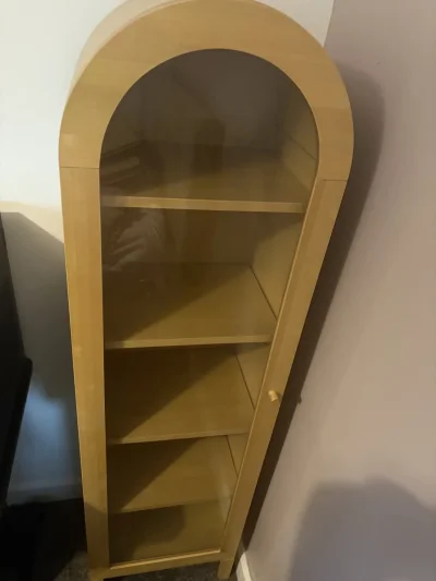 Tall arched glazed display cabinet in light beech-effect finish — image 5
