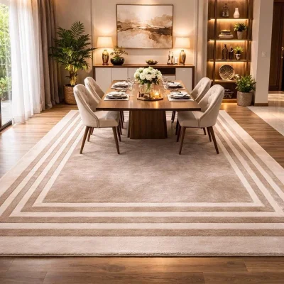 Hand-Tufted Beige Wool Area Rug 10x14 ft - Modern Border, Unused — image 5