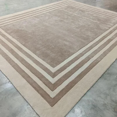 Hand-Tufted Beige Wool Area Rug 10x14 ft - Modern Border, Unused — image 2