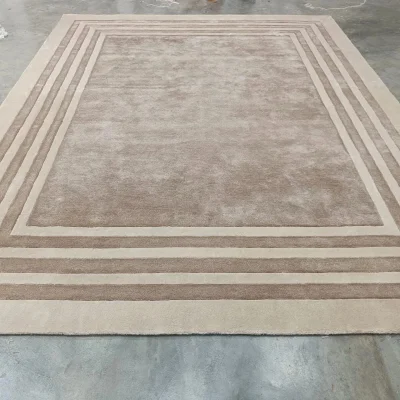 Hand-Tufted Beige Wool Area Rug 10x14 ft - Modern Border, Unused on Furnish Well